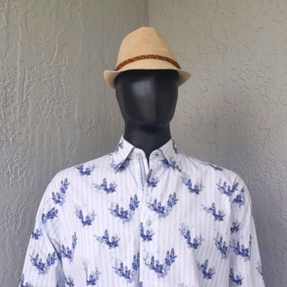 VISCONTI UOMO MEN'S SEERSUCKER BLEND FLORAL ACCENTED LUXURY SHIRT